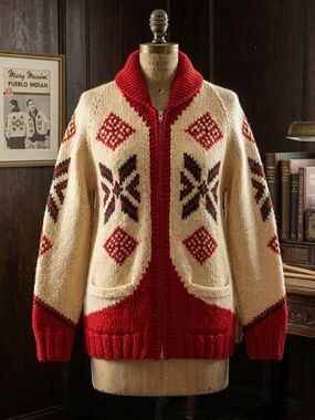 Authentic 1950s Mary Maxim Pueblo Indian Wool Zip Cardigan Men’s M/L